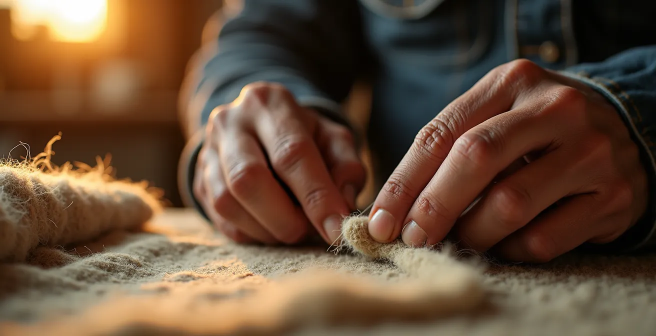 Close-up van handwerk in een Belgisch mode-atelier