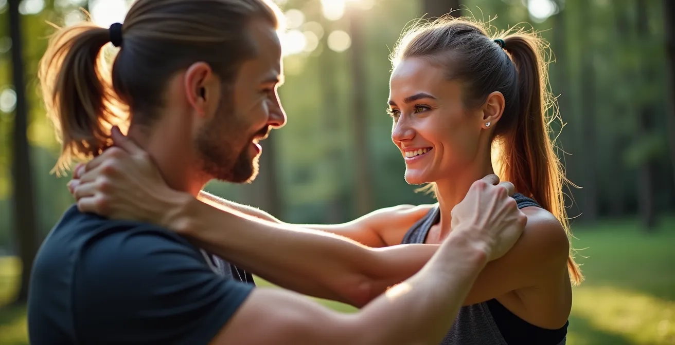 Close-up van bootcamp trainer die aanwijzingen geeft aan deelnemer