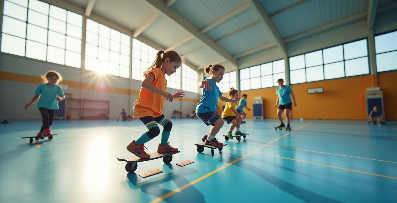 Kinderen met een beperking sporten samen met begeleiders in een aangepaste sporthal