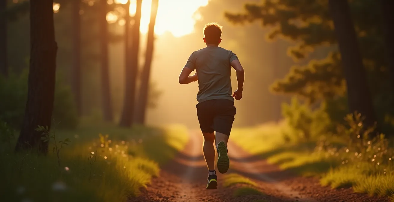 Hardloper geniet van natuurlijke loopervaring zonder technologie