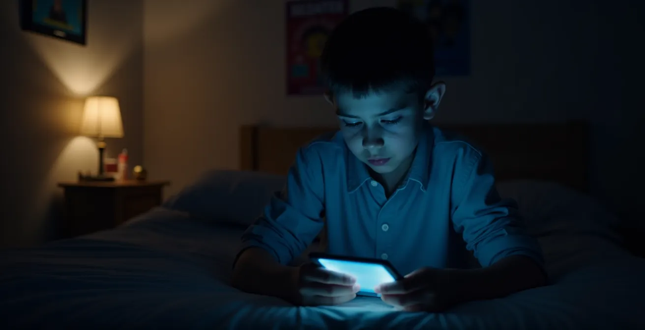 Kind zit alleen met smartphone waarop het scherm niet zichtbaar is, toont bezorgde gezichtsuitdrukking