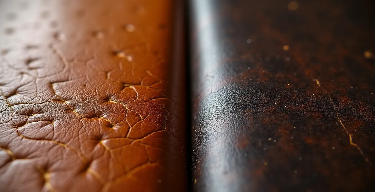 Vergelijking patina plantaardig versus chemisch gelooid leer