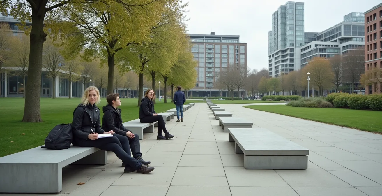 Ontspannen tieners in een rustig parkje tussen Brusselse musea