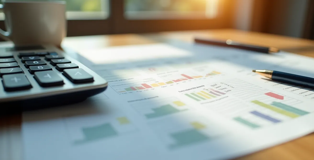 Close-up van verzekeringsdocumenten met rekenmachine en pensioenplanning